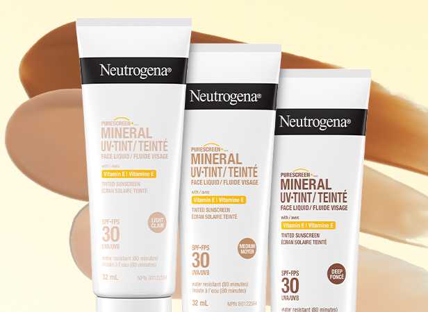 Neutrogena® PURESCREEN® Mineral Tinted Sunscreen SPF 30 Products in Light, Medium and Deep, 32mL each.