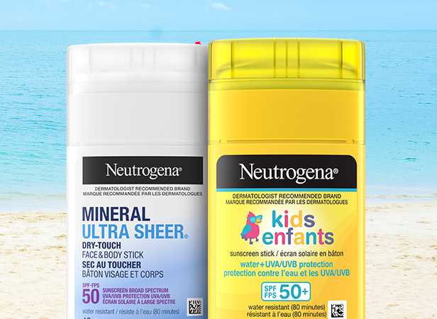 Neutrogena® Kids Sunscreen Stick SPF 50+ and ULTRA SHEER® Dry-Touch Face & Body Stick Sunscreen SPF 50